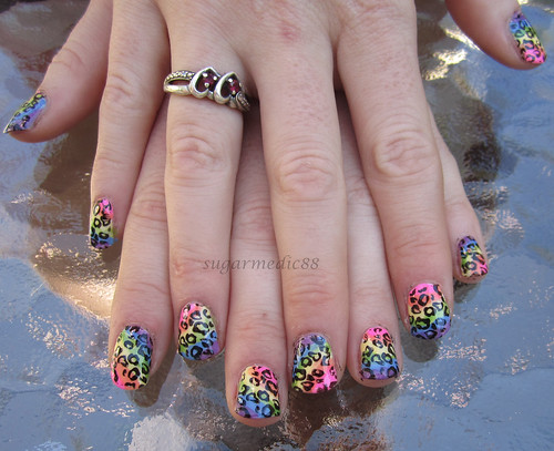 Lisa Frank Inspired Rainbow Leopard Print Nails