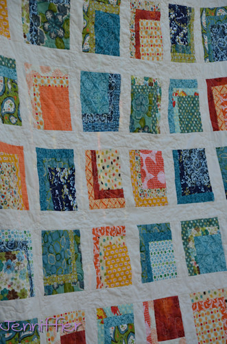 Orange and Blue Quilt Finished Close up