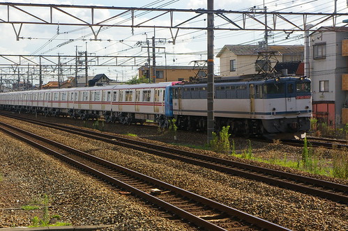 JR freight EF65series pulling Toei 12-600series at Mukomachi.stn, Muko, Kyoto, Japan /Aug 26,2011