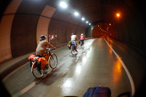 Cycling through tunnels on the Shakotan Peninsula, Hokkaido, Japan