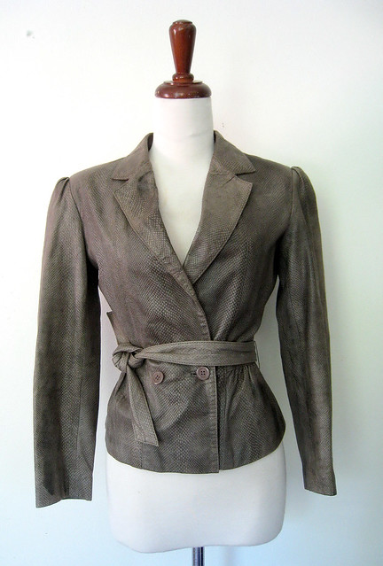 Feminine Gray Leather Jacket, vintage 80s