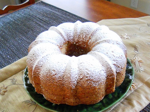 A powdered sugar-dusted Bundt cake.