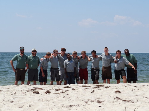 The Belle Isle YCC crew poses on the beach at Tangier Island