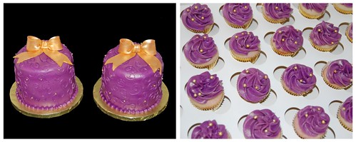 Purple and Gold Christmas in July Cakes and Mini Cucpakes