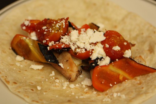 Grilled Chicken, Pepper, and Tomato Tortilla with Cotija and Sour Cream