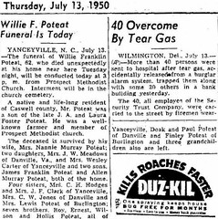 Willie Franklin Poteat  (Nannie Murray) - Yanceyville The Bee 13 JUL 1950 p13