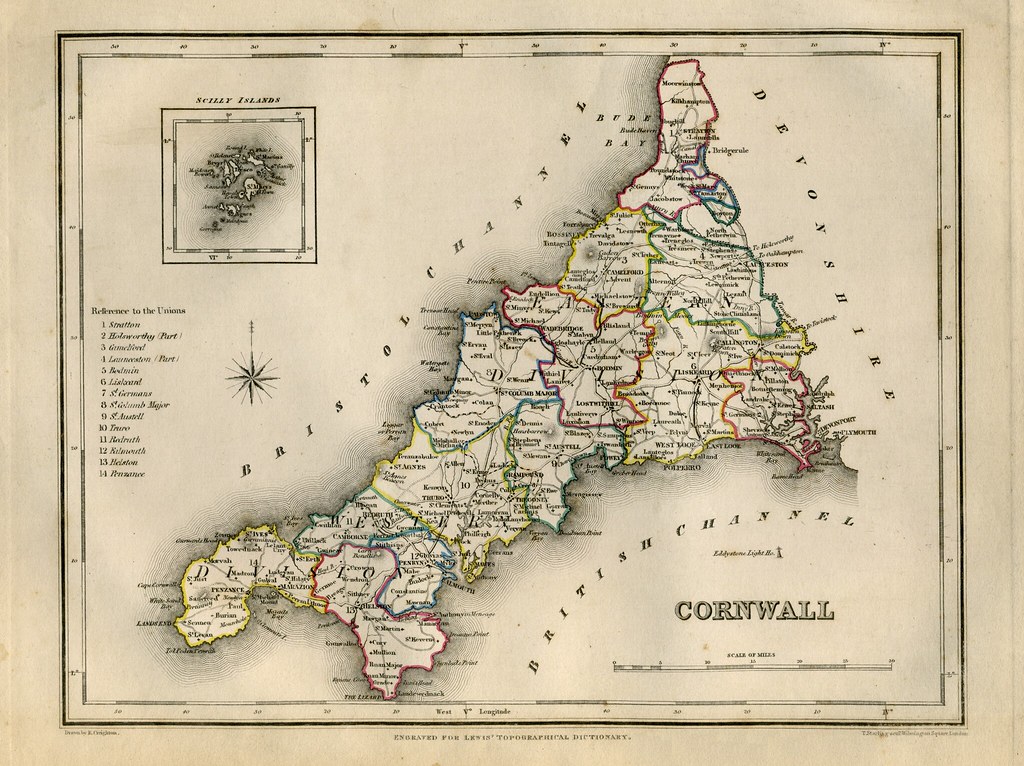 Map of the Poor Law Unions of Cornwall and The Isles of Scilly, by Robert Creighton, 1840.