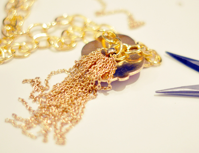 Gilded Gemstone and chain tassel necklace DIY-4-1