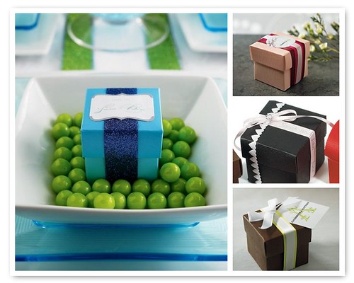 Fill each box with treats wrap in elegant ribbon and top with a 