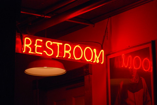 Weekend - Red Restroom Sign