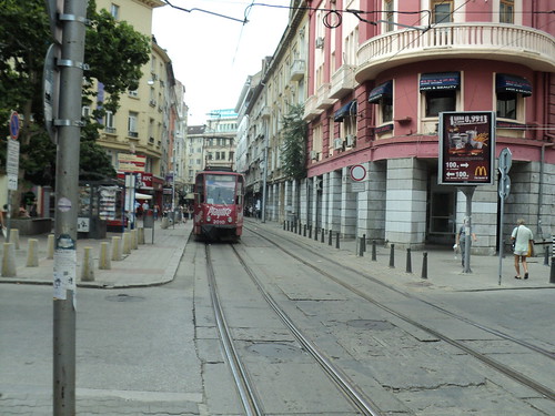 Streetcar only street in Sofia, Bulgaria.
