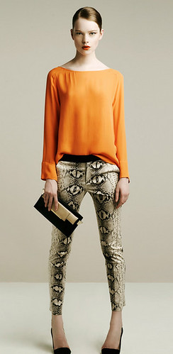 Zara Spring 2011 orange shirt snake pants