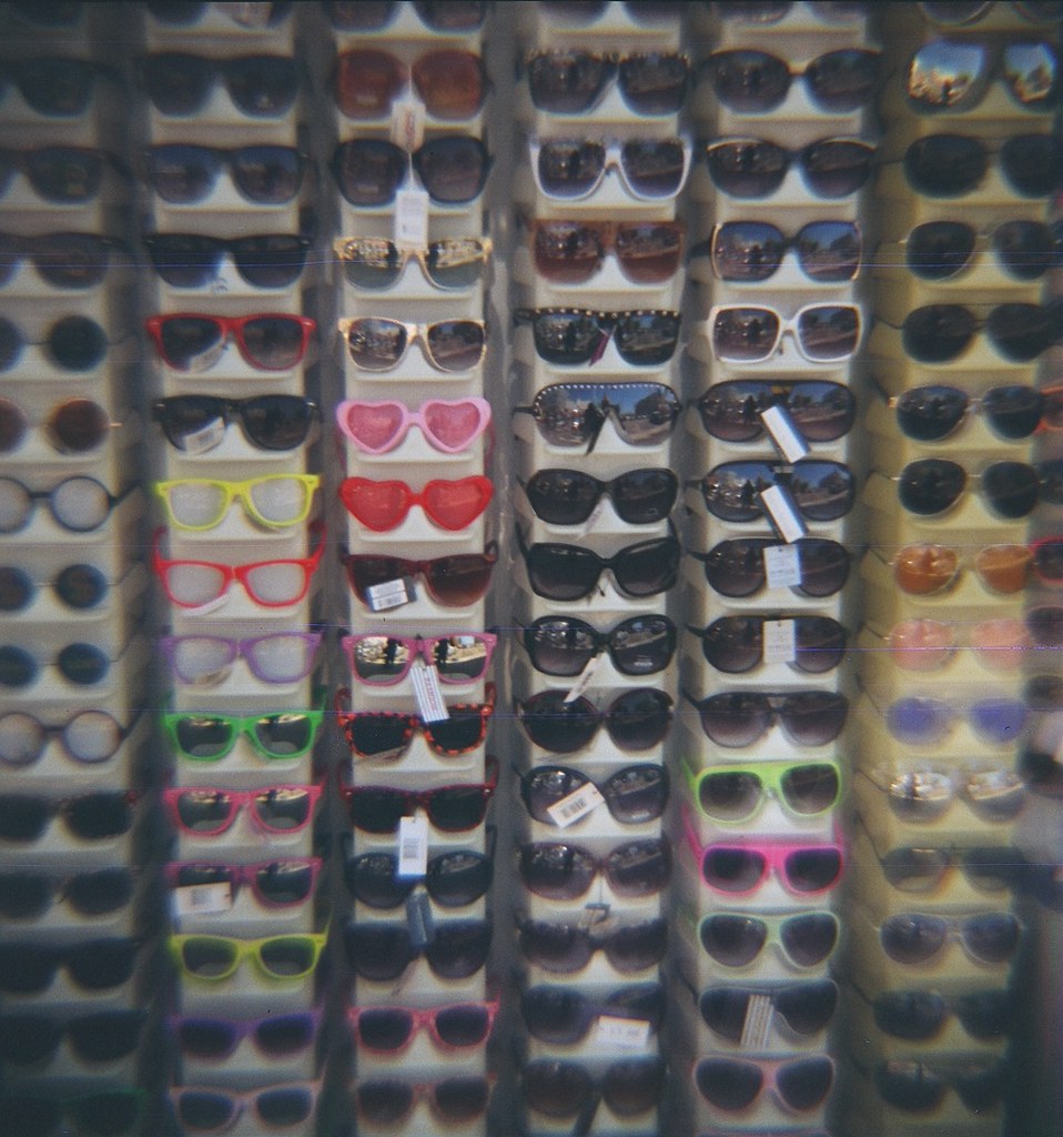 Los Angeles indie photographer toy camera film shot of vintage retro sunglasses display at end of summer