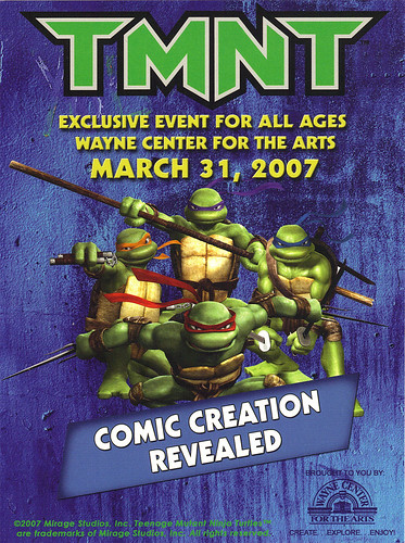 "WAYNE CENTER FOR THE ARTS" ;WOOSTER, OHIO - 'TMNT, COMIC CREATION REVEALED' ..event postcard i (( 2007 ))