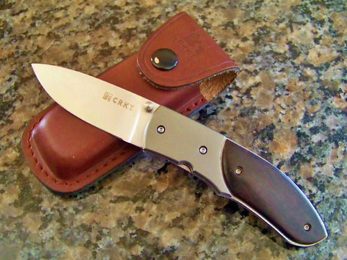 Columbia River Kommer 30-30 Folder Knife 3" Blade Ebony Scales & Leather Sheath