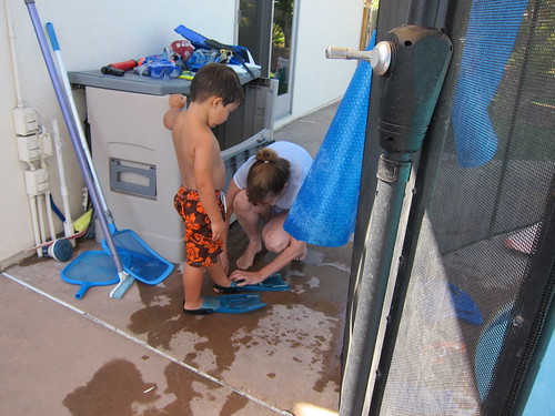 Finn gets flippers from Grandma Therese