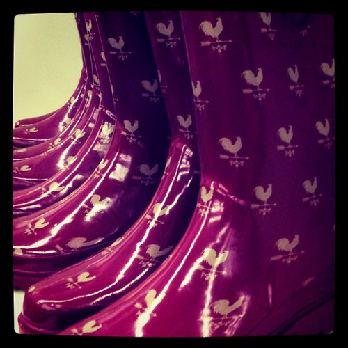 Of course I was highly tempted to buy these cheap rain boots with roosters on them.