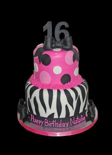 16th birthday black and pink zebra print with bows
