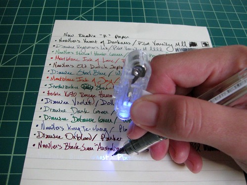 Writing with Noodler's LED backlight on my finger to reveal the Blue Ghost