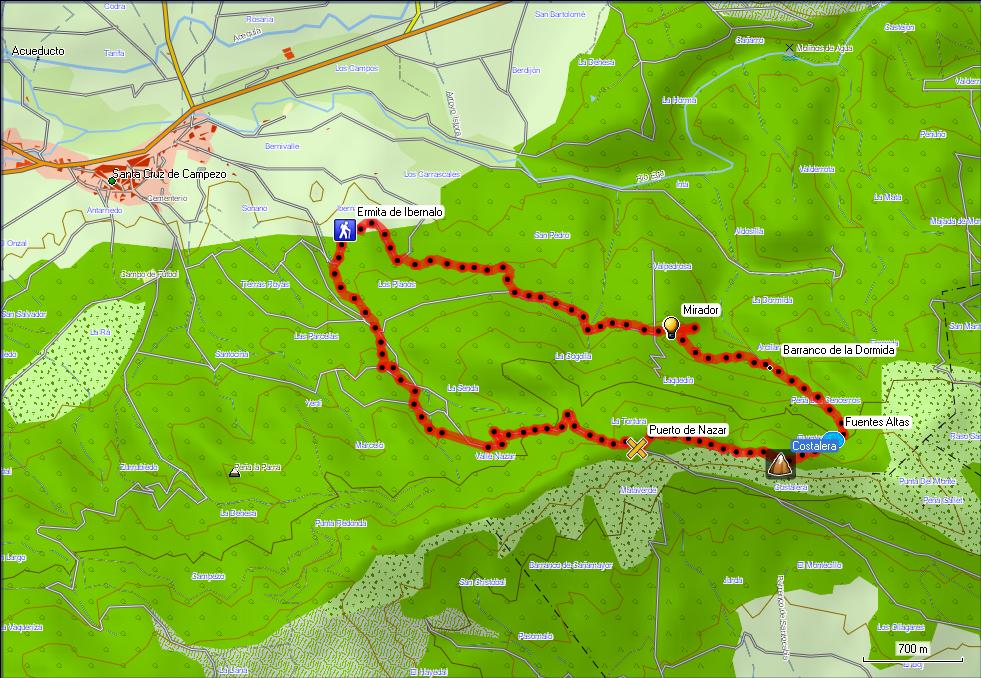 Mapa 2011_08_15 Costalera desde la Ermita de Ibernalo y el barranco de la Dormida