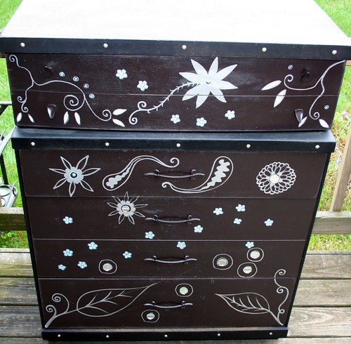 Black/Walnut Brown Floral Dresser by Rick Cheadle Art and Designs