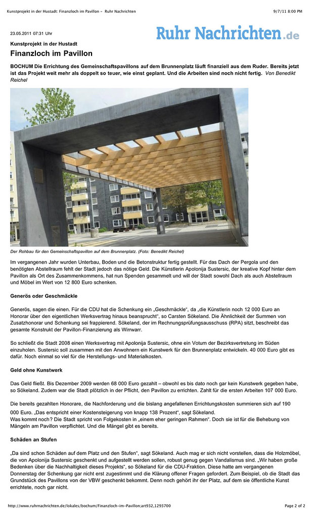 Preview of “Kunstprojekt in der Hustadt- Finanzloch im Pavillon -  Ruhr Nachrichten” copy