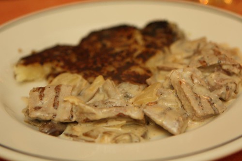 Grilled Veal in Mushroom Cream Sauce with Rosti Potatoes