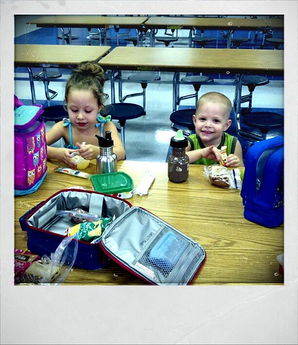 Eating lunch with Daisy at school