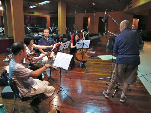 The string quartet... Jon Hubert setting up mics