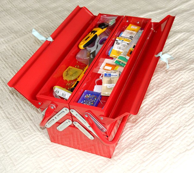 Red metal sewing box