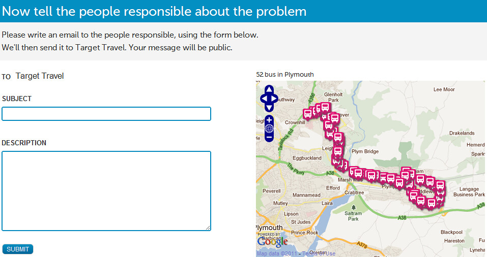 FixMyTransport  Reporting a problem  Number 52 bus route