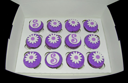birthday gift purple sparkle cupcakes with daisies and monogram