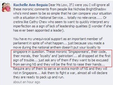Rachelle's post on MP Penny Low's Facebook page