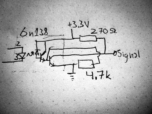 6n138 MIDI schematic for 3.3 V operation