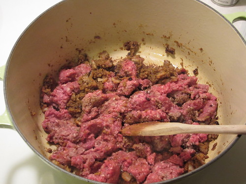 breaking up the ground beef