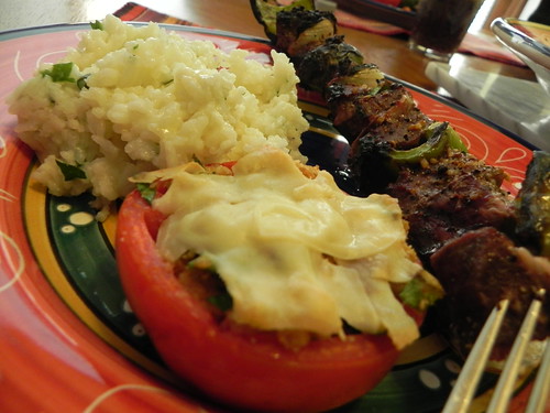 Garden Fresh Stuffed Tomatoes, Steak Kabobs, and Herbed Rice by KS Girl