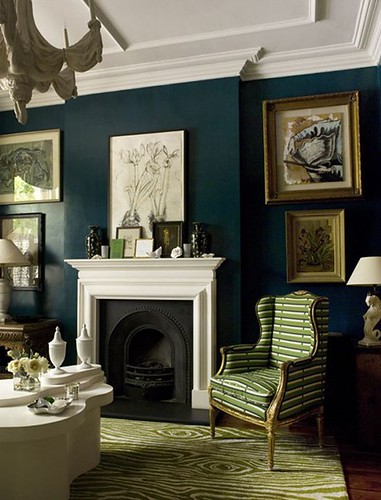 house and home dark blue living room