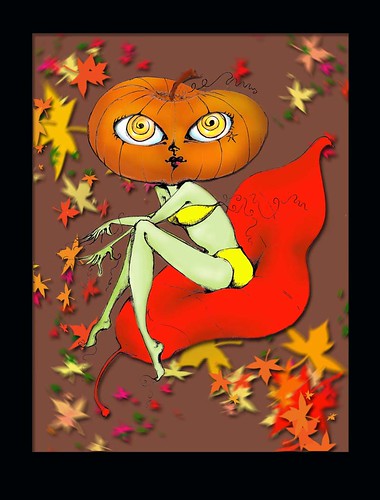 Autumn Halloween Pumpkin Pin-up Photoshop by wickeddollz
