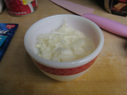 chopped onion in Pyrex