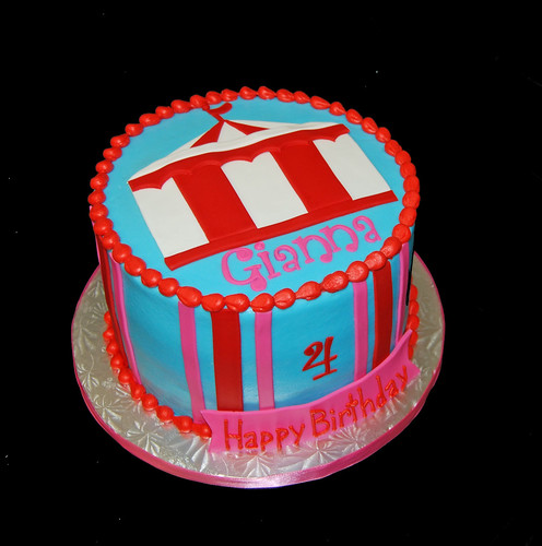 pink and red carnival tent 4th birthday cake