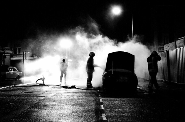 Leicester Riot: Burnt Car
