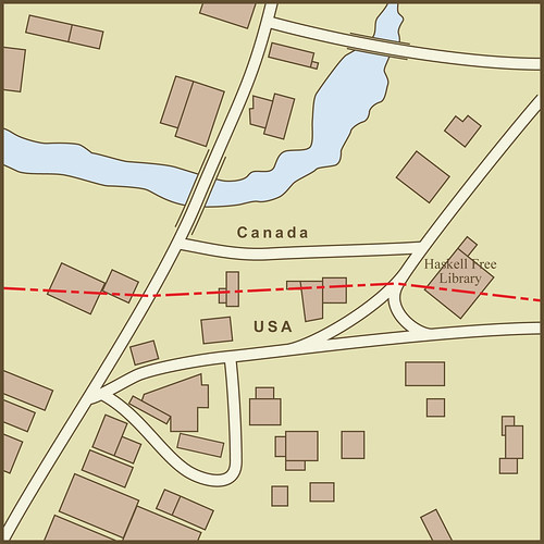 A Map of the Border Between the USA and Canada as it Passes Through the Town of Derby Line, Vermont by amproehl