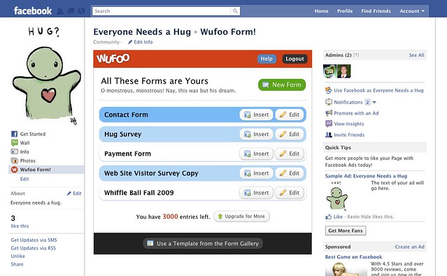 Forms view in Wufoo Facebook App
