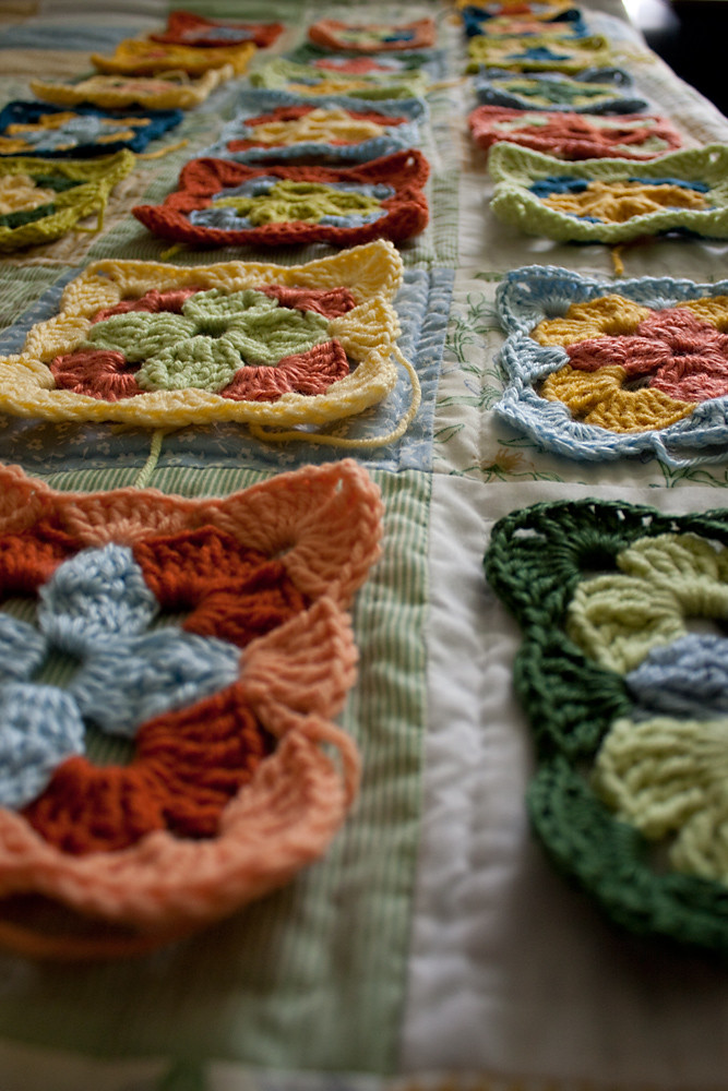 Crocheted Squares in Formation