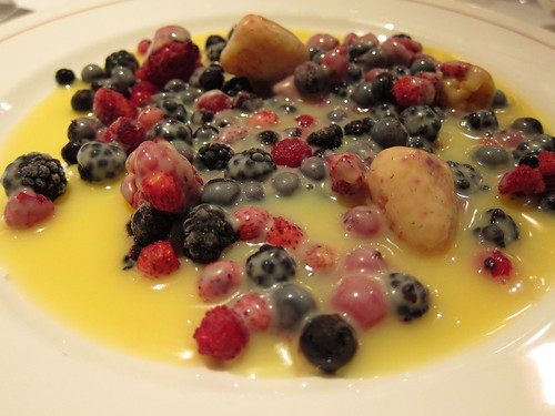 Iced berries with white choc sauce