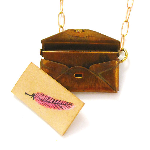 Loved Letter Envelope Locket With Pink Feather Drawing2