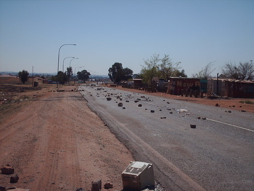 One of the barricaded streets of Thembelihle