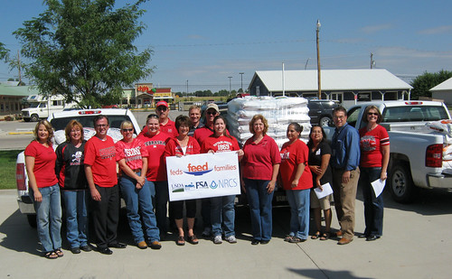 Pictured are the group of employees who participated in the ‘Feds Feed Families’ food drive. Noting second from left is County Executive Director Barb Cross, Farm Services Agency.  Third from left is Executive Director John Berge, National Food and Ag Council.  Pictured  second row at left is NRCS District Conservationist Dallas Johannsen and NRCS Major Land Resource Area Soil Survey Office Leader Tim White, middle.  Pictured far right is Area Director Brenda Darnell, USDA Rural Development.