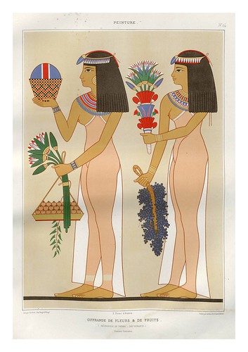 009-Ofrenda de flores y frutos-Tebas dinastia XIX-Histoire de l'art égyptien 1878- Achille Constant Théodore Émile