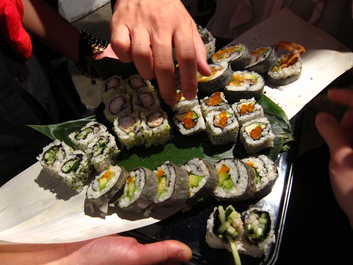 Platter of sushi rolls